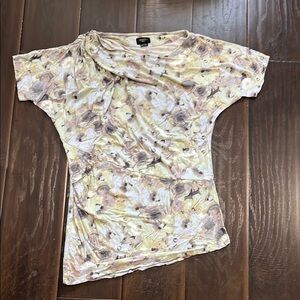 Deletta Asymmetric Yellow/Brown Patterned Top, size M